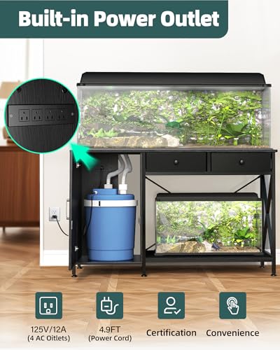 55 75 Gallon Aquarium Stand with Cabinet Drawer (Blcak / 55-75 Gallon)