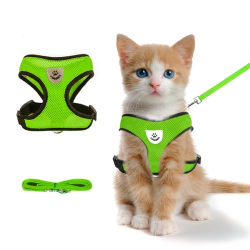 Green Cat Harness and Leash Set (green / S：(Neck:9.44" chest:11.02"-14.96"))