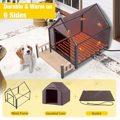 Heated Dog House Outdoor with Insulated Liner