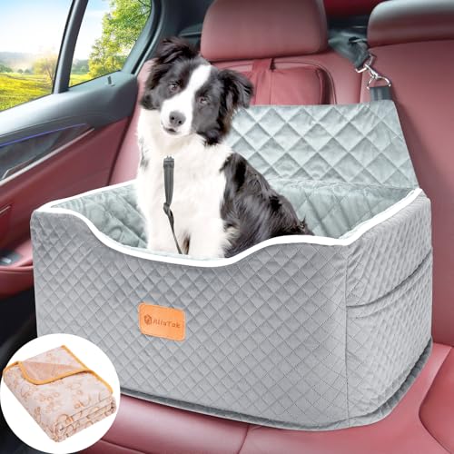Memory Foam Booster Dog Car Seat for Medium Dogs Under 45 LBS (Grey / Medium)