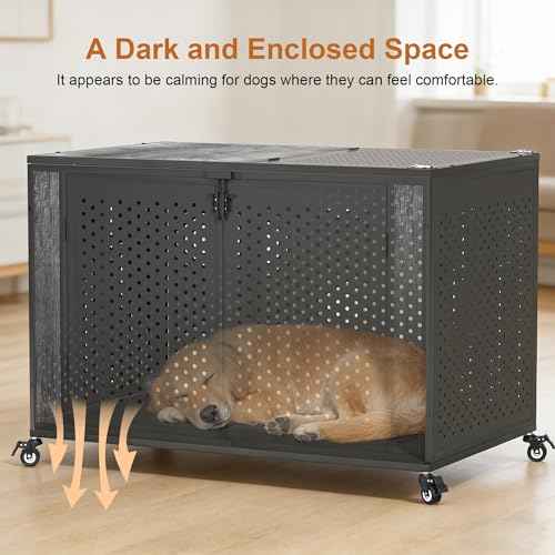 48" Heavy Duty Dog Crate Furniture for High Anxiety Dogs (Black and Gray / 48 inch)