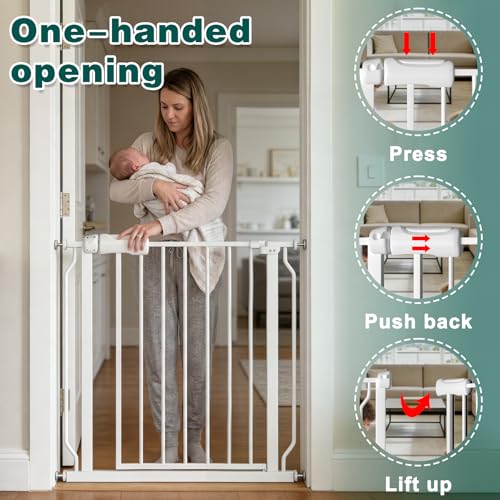 62.2 71.65 Inch Extra Wide Baby Gate for Indoor Stairs and Doorways (White / 62.2"-71.65")