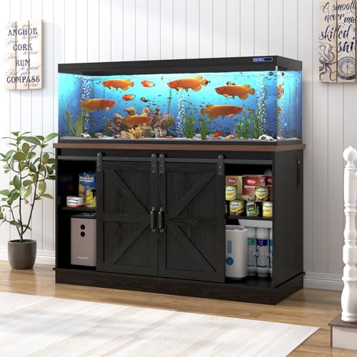 Farmhouse 55 75 Gallon Fish Tank Stand with Power Outlet (Black / 55-75 Gallon)