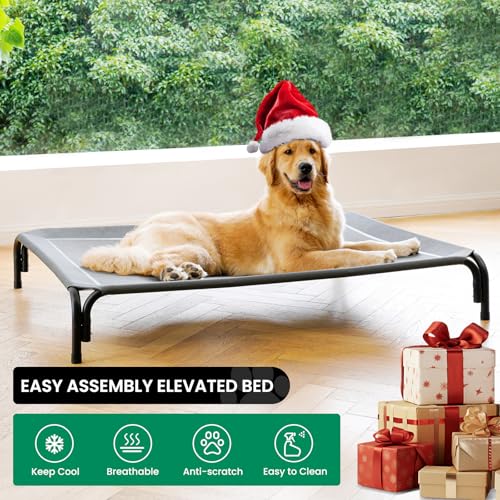 Elevated Dog Bed Outdoor Cooling Raised Cot for XL Dogs (XL-48.8"L×35.8"W×7.9"Th / Grey)