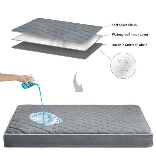 Orthopedic Waterproof Large Dog Bed for Crate Cozy Sleep (Grey / 35"L x 22"W x 3"Th)
