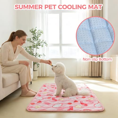 Dog Cooling Mat (Pink Seahorse / Large 27.5IN x 38.5IN)