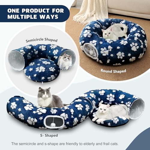 Cute Round Cat Tunnel for Indoor Cats (Blue Paw / Round)