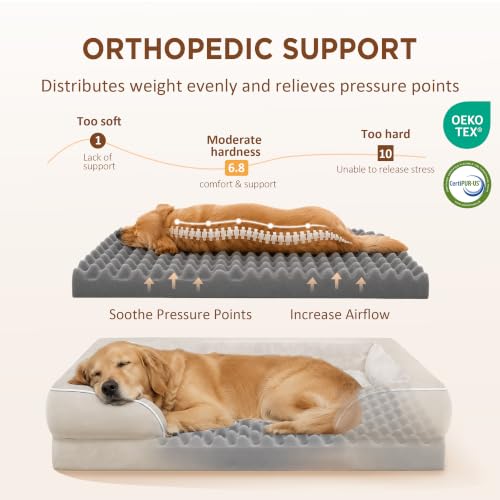 Waterproof Orthopedic Dog Beds for Large Sized Dog (35.0"L x 22.0"W x 7.0"Th / Beige)