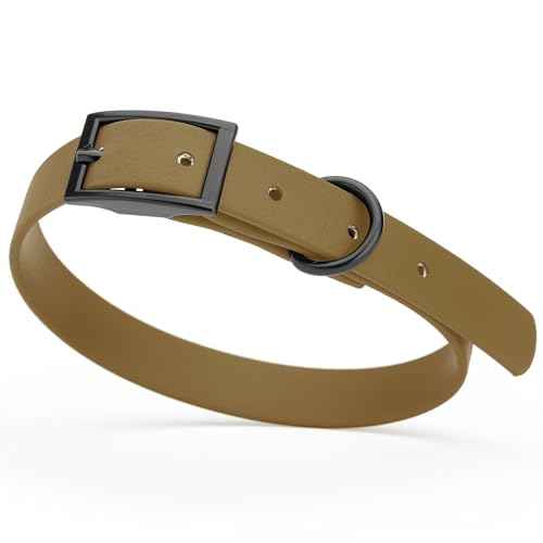 Biothane Waterproof Dog Collar Strong Coated Nylon Webbing with Black Hardware Odor (W5/8" x L12-15" / Coyote Brown)