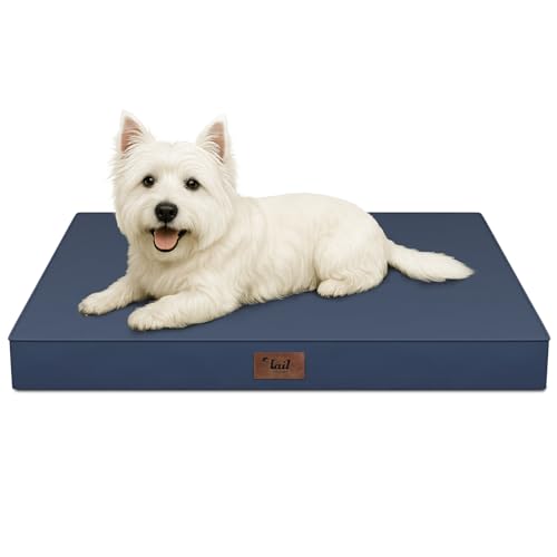 Waterproof Orthopedic Dog Crate Bed for Small Dogs & Cats (Navy / 23.0"L x 17.0"W x 2.5"Th)