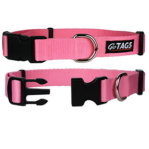 Dog Collars Durable Solid Nylon Dog Collars in 5 Color Options and 4 Adjustable Sizes for Puppy and Dogs Extra Small (Medium (3/4" wide x 14-20" length) / Pink)