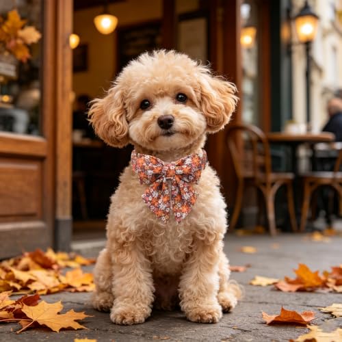 Floral Dog Collar with Sailor Bow (Brown Blossoms(Sailor Bow) / X-Small (Pack of 1))