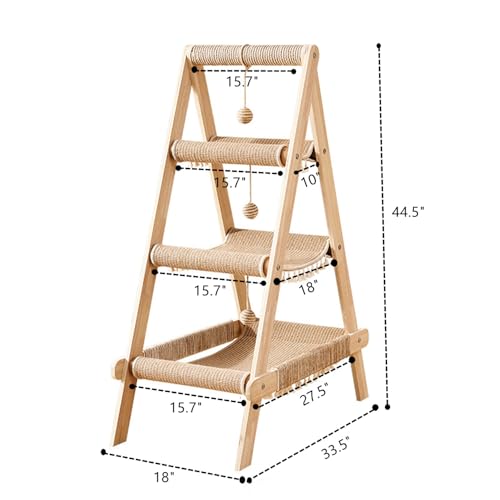 3 Tier Modern A Frame Wooden Cat Tree Tower Ladder with Multi (Beige)