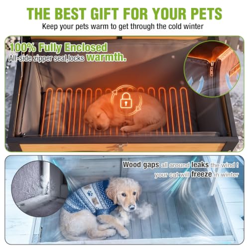 Heated Dog House Outdoor 35.5" Large Dog Kennel with Metal Frame Insulated Dog Crate Cage for Small to Medium Dogs Outside with Heater and Insulated Liner