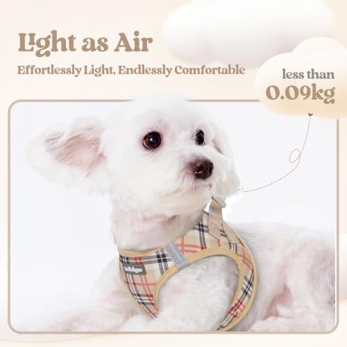 Dog Harness Small Sized and Leash Set (Beige Plaid / S (chest: 15.1 - 16.5"))