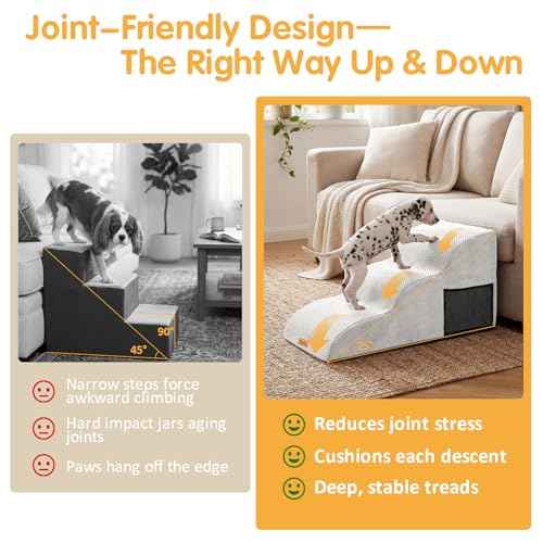 High Density Extended Foam Dog Ramp&Steps 3 Tiers (White / 33.1*15.7*15.7)