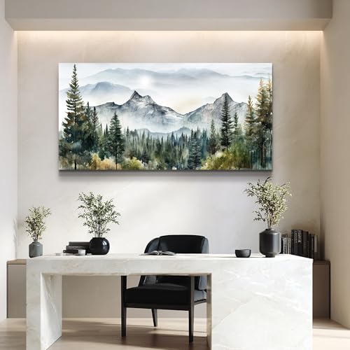 Wall Decorations For Living Room Canvas Wall Art For Bedroom Large Size Office Wall Decor Abstract Mountain Scenery Paintings Pictures Artworks Ready To Hang Home Decoration 20X40 (40"L x 20"W / Forest Painting Artwork)