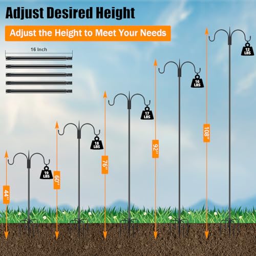 Heavy Duty Shepherds Hook 2 Pack 108" Double Hooks Adjustable (108 Inch)