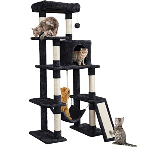 63in Sturdy Large Cat Tree for Indoor Heavy Cats (Black / 63in)