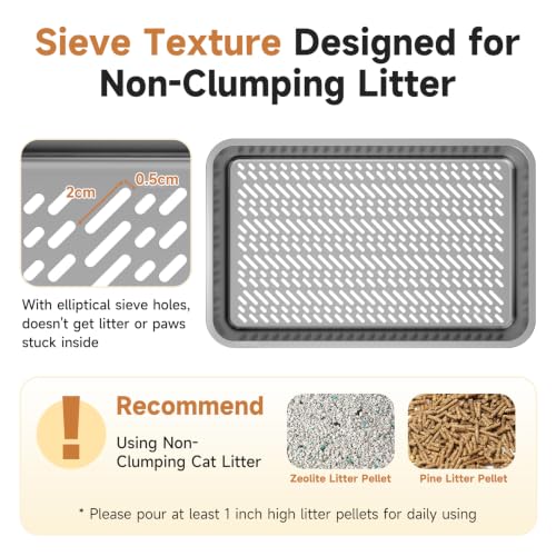 Stainless Steel Sifting Litter Box for Pine Pellets (Light Grey XL)