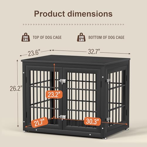 32" Heavy Duty Dog Crate Furniture for Small and Medium Dogs (Black / 32.7"L x 23.6"W x 26.2"H)