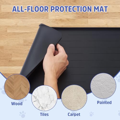 Large Dog Mats for Food and Water (Black / 40"L x 30"W)