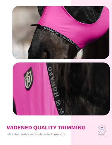 Horse Fly Mask with Forelock Opening Stretch Breathable and Comfortable for Horses UV (Fuchsia / L)