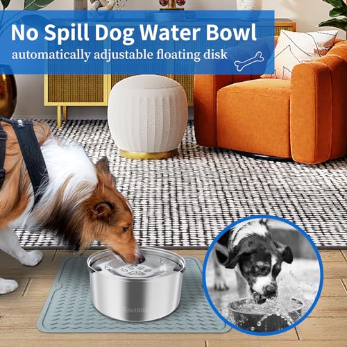 3L Stinless Steel Dog Water Bowl and Waterproof Silicone Mat (B: Stainless Steel+ Light gray)