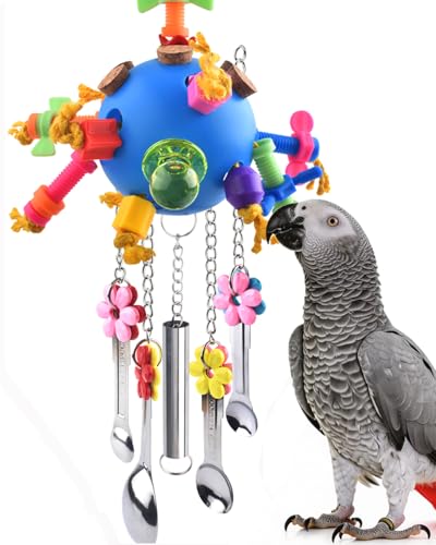 Bird Toys Parrot Pull Spoons Colorful Acrylic Stick Toys Bird Chew Toys for Amazon Parrot (Blue ball)