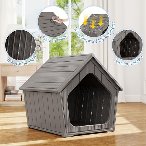 Small Dog House Outdoor Indoor (Grey / 23.43" L × 22.44" W × 22.24" H)