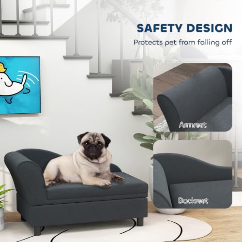 Luxury Fancy Dog Couch with Hidden Storage (Dark Gray)