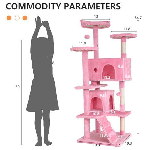 54" Cat Tree Tower (54in / Pink)