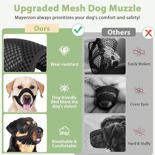 Dog Muzzle with Hook and Loop for Biting Chewing (Black / M-(Snout Cir 9"-10.25"))