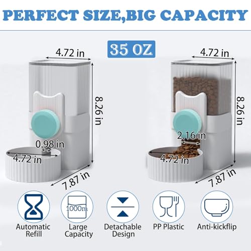Rabbit Gravity Auto Feeder Set 35oz Hanging Automatic Food Water Dispenser Cage Automatic Feeder Set for Rabbit Chinchilla Guinea Pig Hedgehog Ferret Kitty Puppy (Blue)