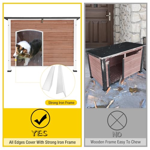 Dog House Outdoor & Indoor Wooden Dog Kennel for Winter with Raised Feet Weatherproof for Small & Medium & Large Dogs (43.3"Light Brown)