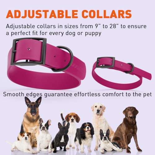 Biothane Waterproof Dog Collar Strong Coated Nylon Webbing with Black Hardware Odor (W1.5" x L20"-24" / Magenta Pink)
