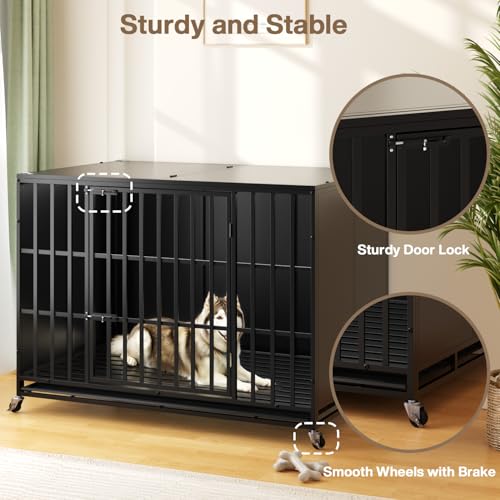 48 inch Heavy Duty Indestructible Dog Crate (47.2"L x 30.7"W x 34.6"H / Black)