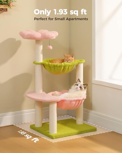37.4" Flower Cat Tree with 2 Hammocks & 6 Sisal Posts (37.4" / Pink)