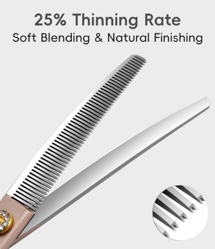 Professional Curved Thinner Dog Grooming Scissors 7.0'' Rose Gold Thinning Shears Extremely Sharp Blades 440C Stainless Steel Thinning Shears Durable Smooth Fine Cut for Dogs and Cats (Curved Thinner / 7")