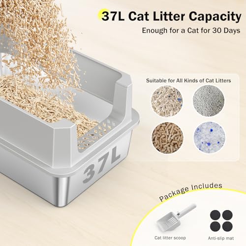 Stainless Steel Litter Box (Silver Grey / XL)