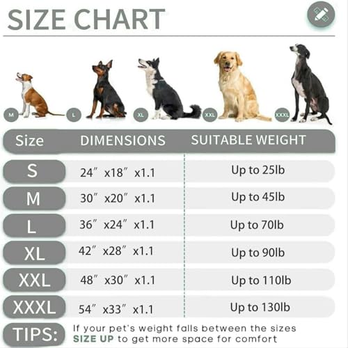 Dog Bed Mat for Crate 1.1in Slim Cooling Pad Reversible Flannel & Waterproof Canva for XXXL Dogs up to 130 lbs (Grey / XXXL)