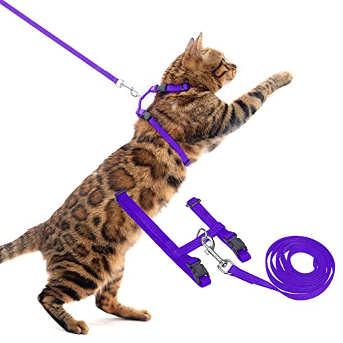 Adjustable Cat Harness and Leash Set Escape Proof Kitten Strap Collar for Walking Travel (Small / Purple)