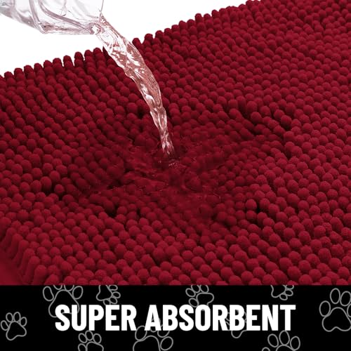 Dog Door Mat for Muddy Paws (36"X24" / Red and White)