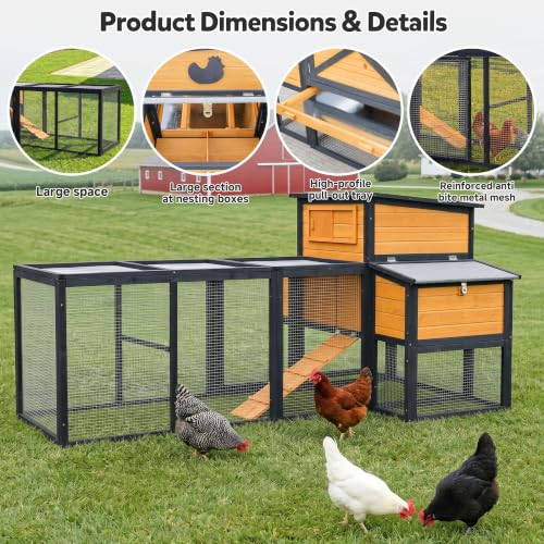 80" Large Wooden Chicken Coop with Run (79.9"L x 51.8"W x 38.4"H)