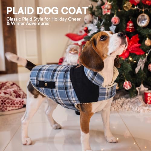 XL Plaid Dog Winter Jacket Waterpoof Coat Warm Cold Weather Vest (X-Large / Blue Plaid)