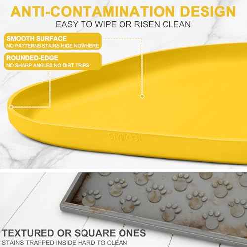 Waterproof Silicone Pet Food Mat with Raised Edge for Dog & Cat (Vivid Yellow / 12"L x 12"W)