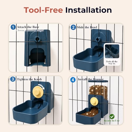 41 oz Hanging Gravity Feeder for Small Animal Cages Rabbit & Guinea Pig (Dark Blue)
