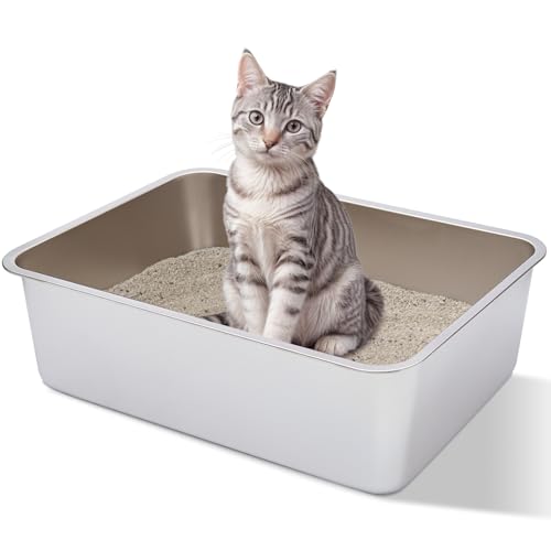 Stainless Steel Litter Box (Medium:17.7"x13.7"x6")