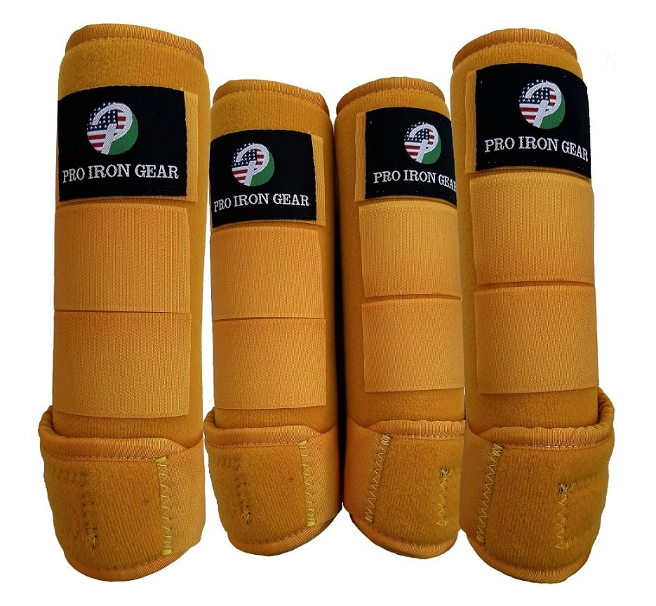 Horse Medicine Brushing Boots Leg Wraps Protection Gear Set of 2 and Set of 4 in 14 Colors (SMALL/PONY / YELLOW GOLD (SET OF 4))