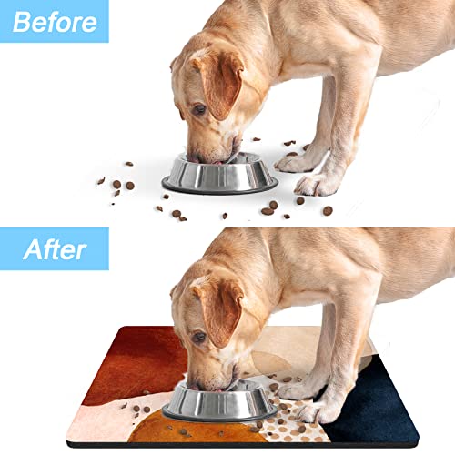 Dog Food Mat 16" x 24" Absorbent Dog Cat Bowl Mat for Food and Water (Abstract Stones Art / 16"L x 24"W)